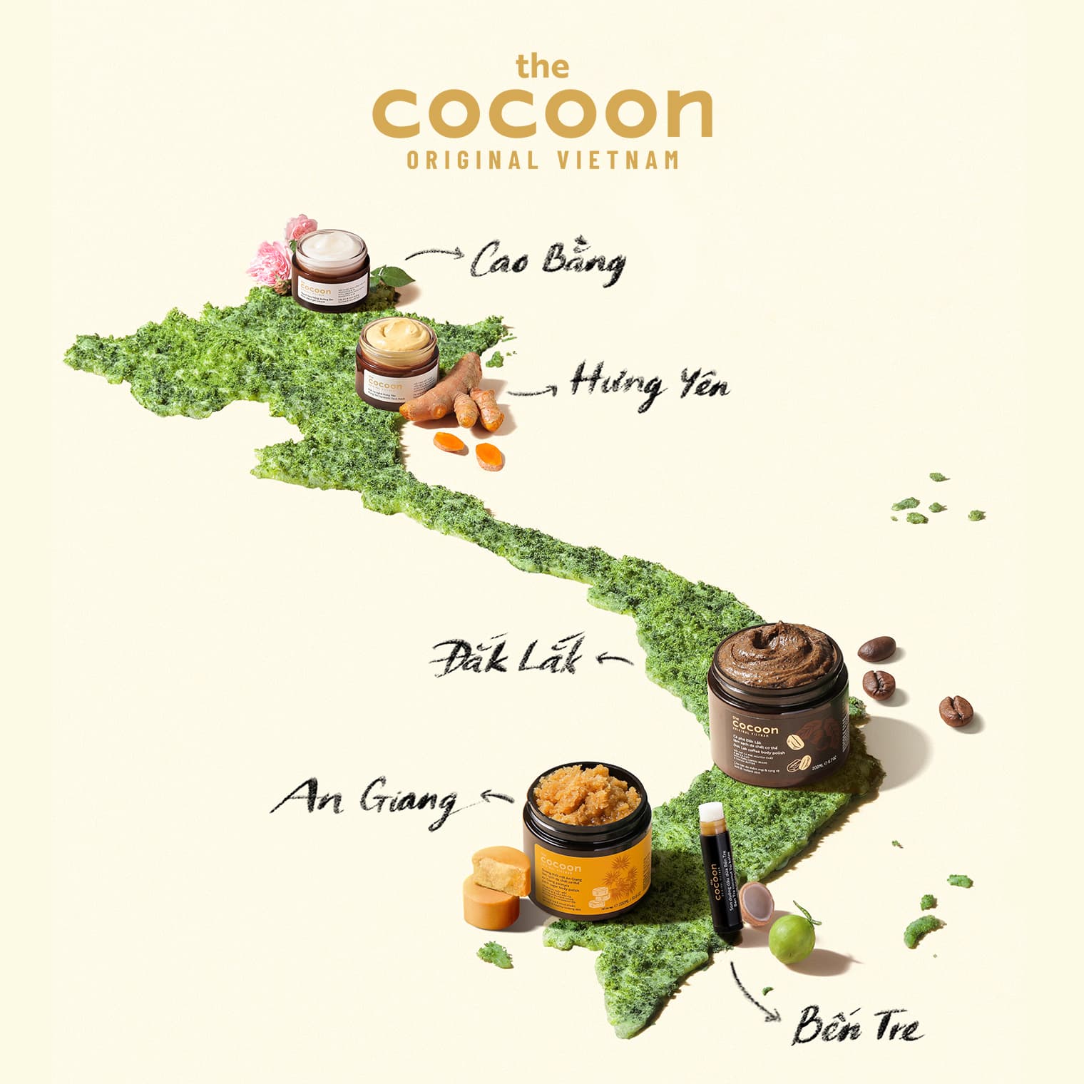 Bộ sưu tập mỹ phẩm thuần chay Cocoon Vietnam - Nước tẩy trang, serum, mặt nạ từ nguyên liệu thiên nhiên Việt Nam
